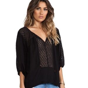 Free People‎ Women's Medium Black Lace Detail Tunic Top Blouse